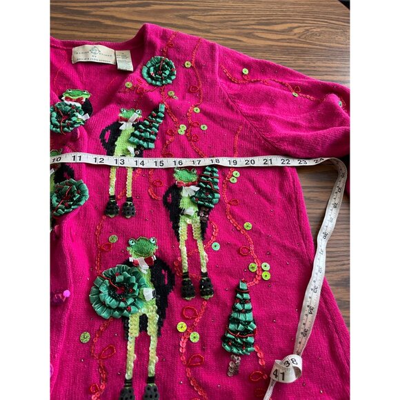 Design Options by Philip & Jane Gordon pink frog Christmas sweater size Medium - Picture 5 of 10